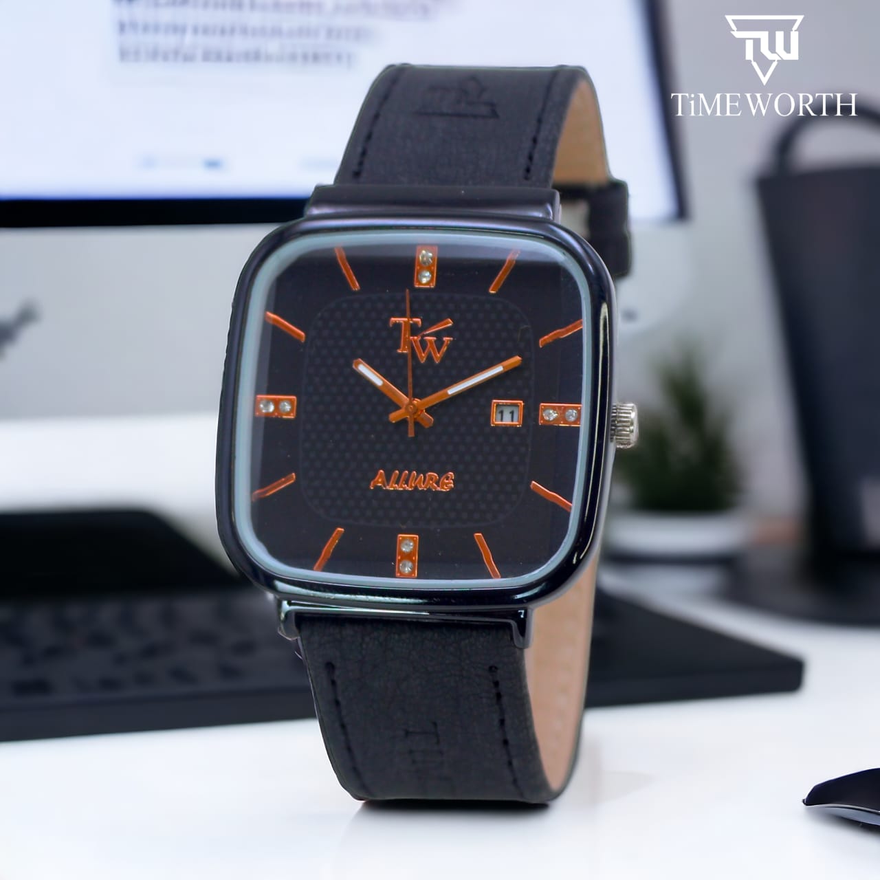 time worth Slim Date strap square GENTS WATCH High quality  Elegant Wristwatches