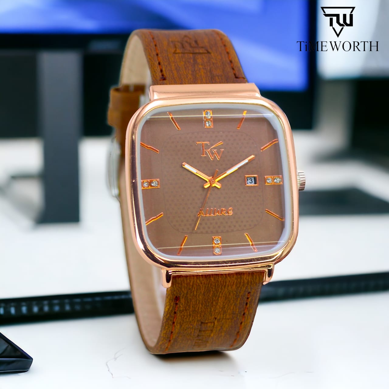 time worth Slim Date strap square GENTS WATCH High quality  Elegant Wristwatches