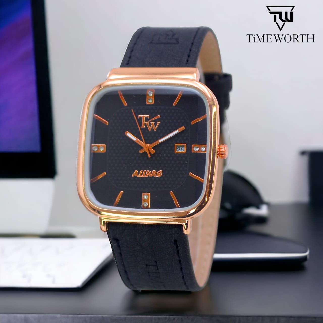 time worth Slim Date strap square GENTS WATCH High quality  Elegant Wristwatches